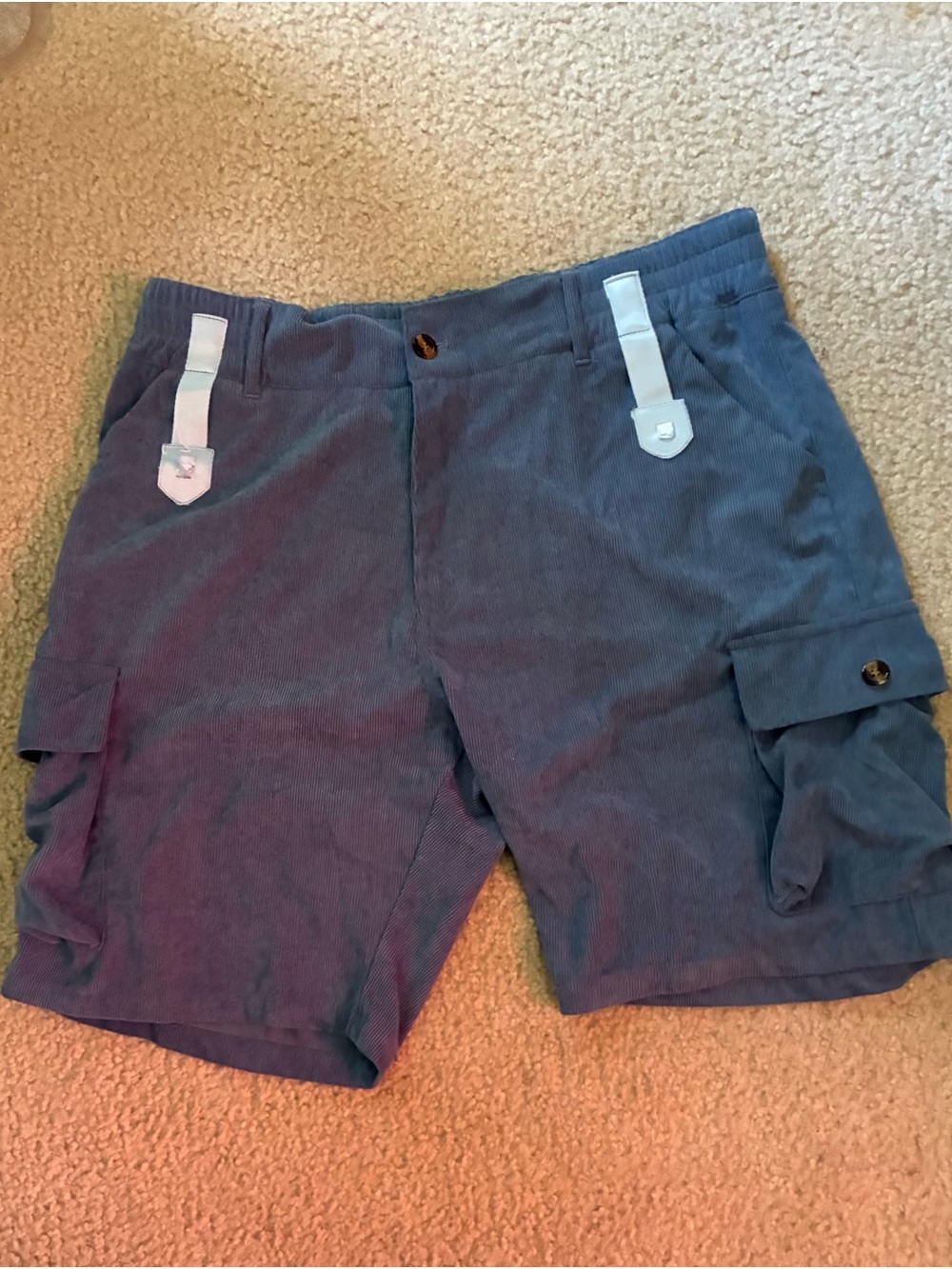 Men's Blue Cargo Shorts with  Strap Accents
